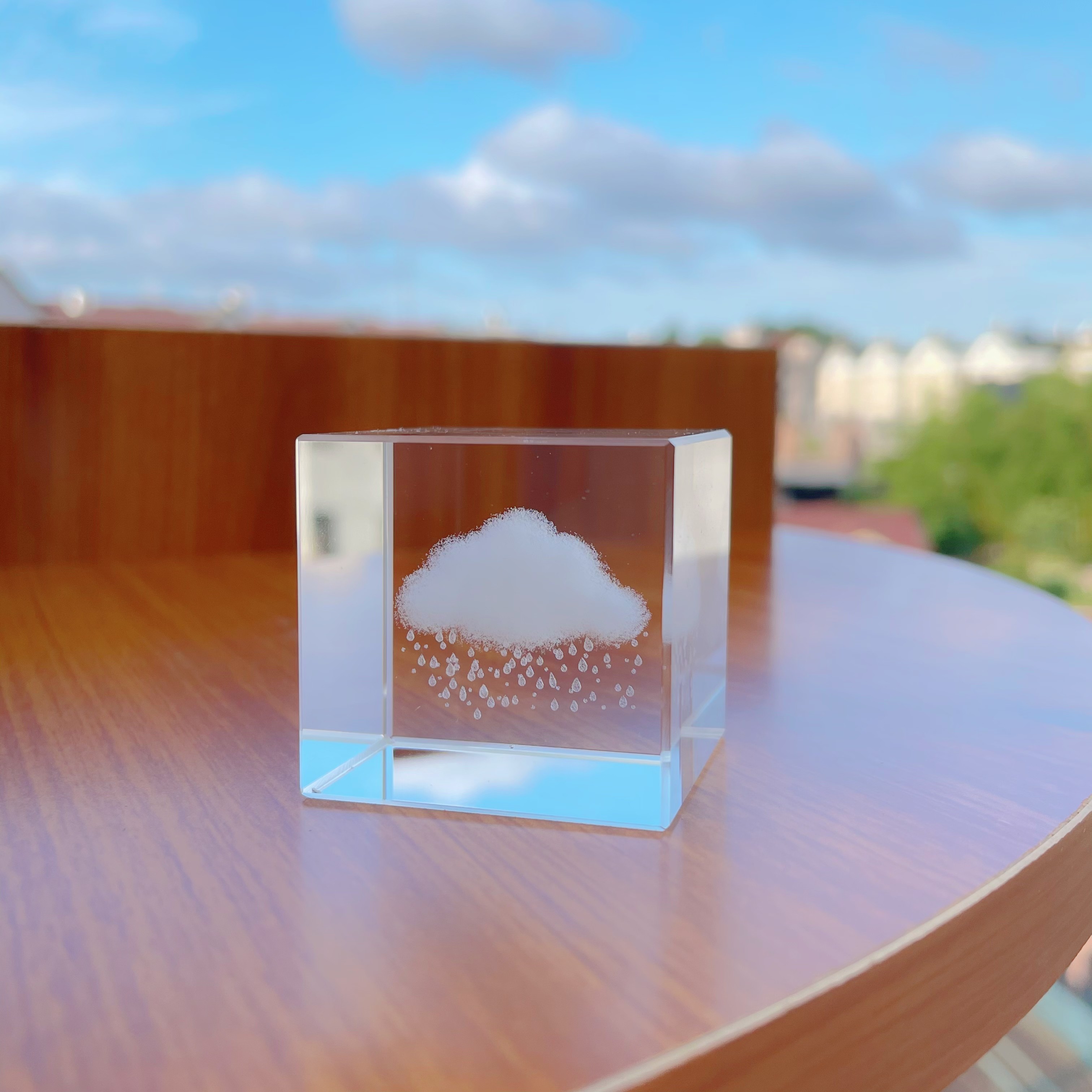 日系治愈小物件下雨的云朵3d水晶立方电脑桌面摆件生日七夕礼物,淘宝优惠券,粉丝福利购,淘宝优惠卷