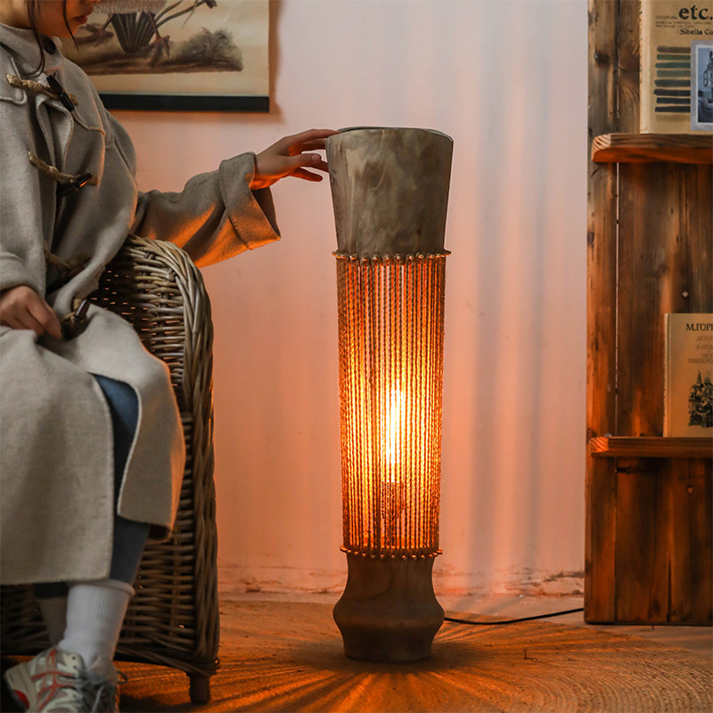 手作原木镂空客厅落地灯民宿侘寂风复古卧室氛围灯沙发旁装饰摆件,淘宝优惠券,粉丝福利购,淘宝优惠卷