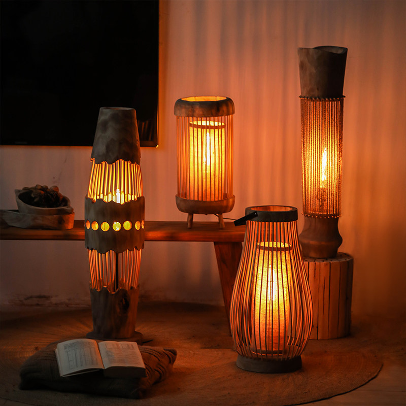 手作原木镂空客厅落地灯民宿侘寂风复古卧室氛围灯沙发旁装饰摆件,淘宝优惠券,粉丝福利购,淘宝优惠卷