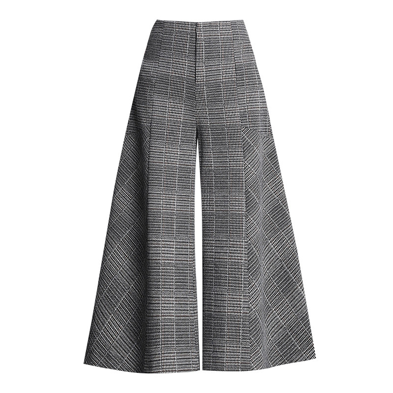 九分毛呢裙裤秋冬2020格纹喇叭裤子 麦卡莎休闲裤