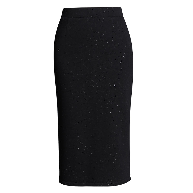 blingbling黑色针织女冬加绒一步裙 麦卡莎半身裙