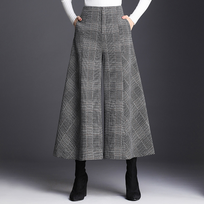 九分毛呢裙裤秋冬2020格纹喇叭裤子 麦卡莎休闲裤