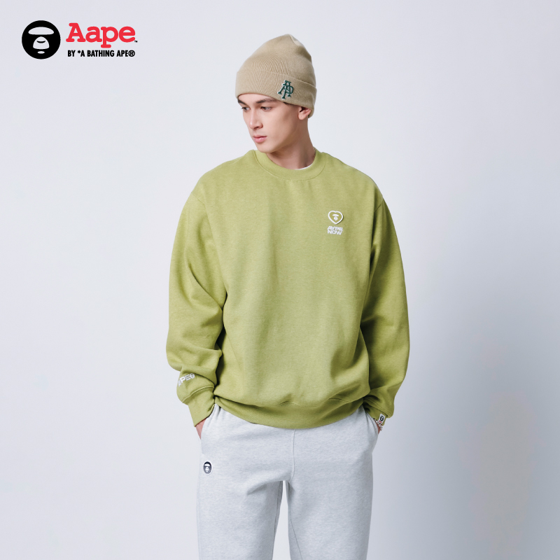 Aape旗舰店男装24年秋冬爱心猿颜徽章简约厚绒圆领卫衣B321XBN
