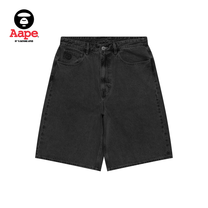 Aape旗舰店男装春夏小标徽章休闲潮流水洗牛仔短裤C638XXO