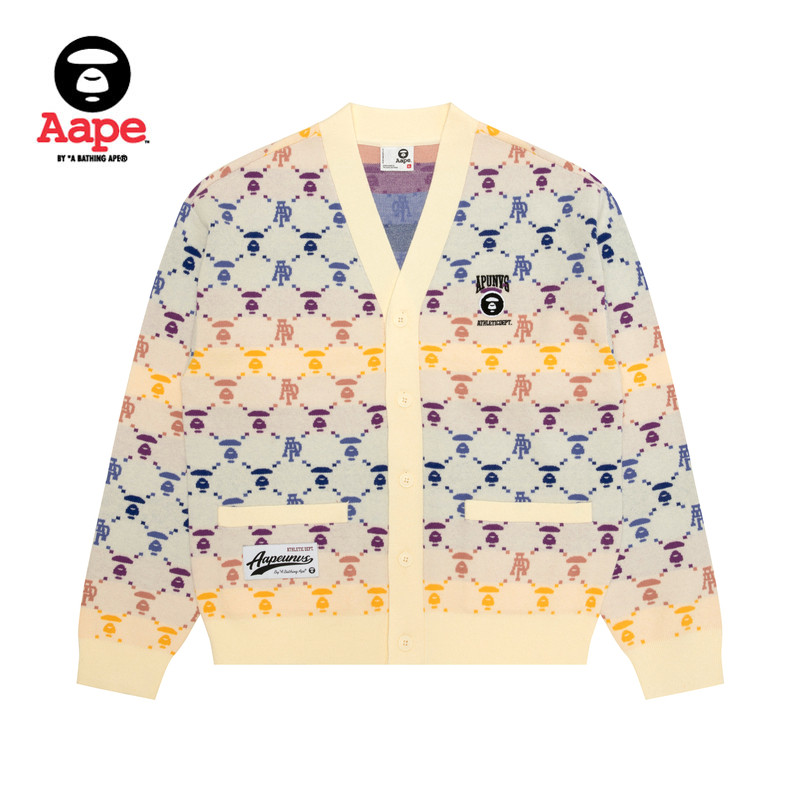 Aape旗舰店男装秋冬渐变老花猿人休闲潮流针织开衫外套B374XXP,淘宝优惠券,粉丝福利购,淘宝优惠卷