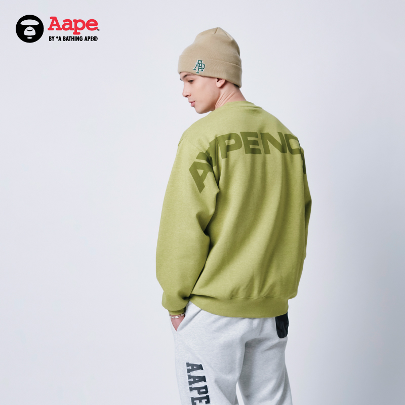 Aape旗舰店男装24年秋冬爱心猿颜徽章简约厚绒圆领卫衣B321XBN