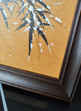 纯手绘国画~复古雪竹~摆台挂画，客厅新房装饰画~实木复古画框
