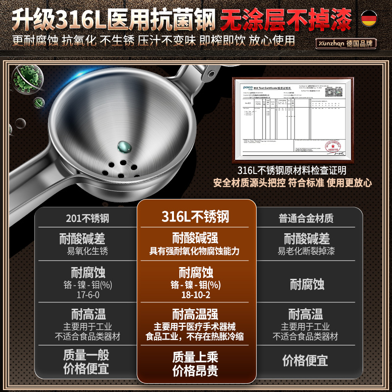 德国柠檬榨汁器手动榨汁机挤压器316不锈钢橙子压汁器小型柠檬夹 - 图1