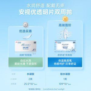 强生安视优旗舰店近视隐形眼镜润眸双周抛6片半月抛舒适透明眼镜