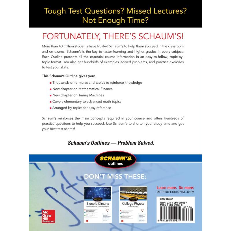 SCHAUM'S OUTLINE MATHEMATICAL HANDBOOK FORMULAS TABLES 绍姆的数学手册公式表大纲 英文原版进口图书教材教辅 大音 - 图0
