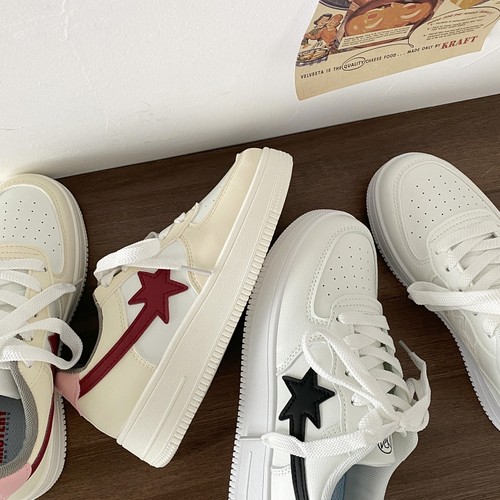 喜叔复古百搭星星板鞋女2025新款秋季厚底小白鞋学生休闲运动鞋男 - 图2