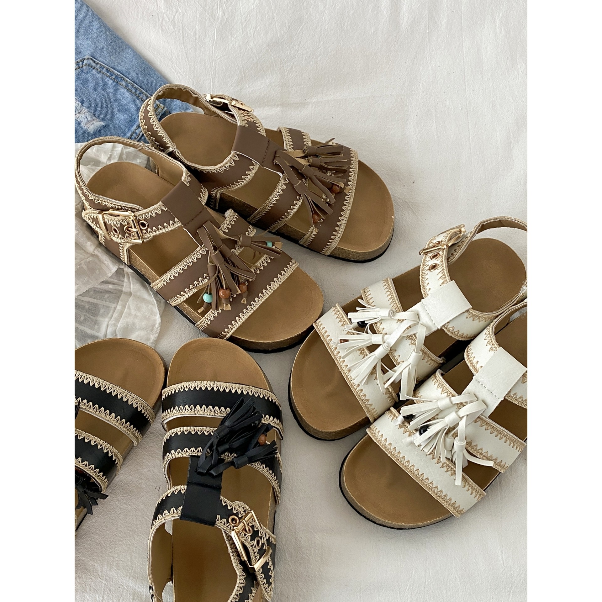 喜叔 绝美流苏罗马凉鞋女款夏季外穿配裙子勃肯凉拖鞋厚底沙滩鞋,淘宝优惠券,粉丝福利购,淘宝优惠卷