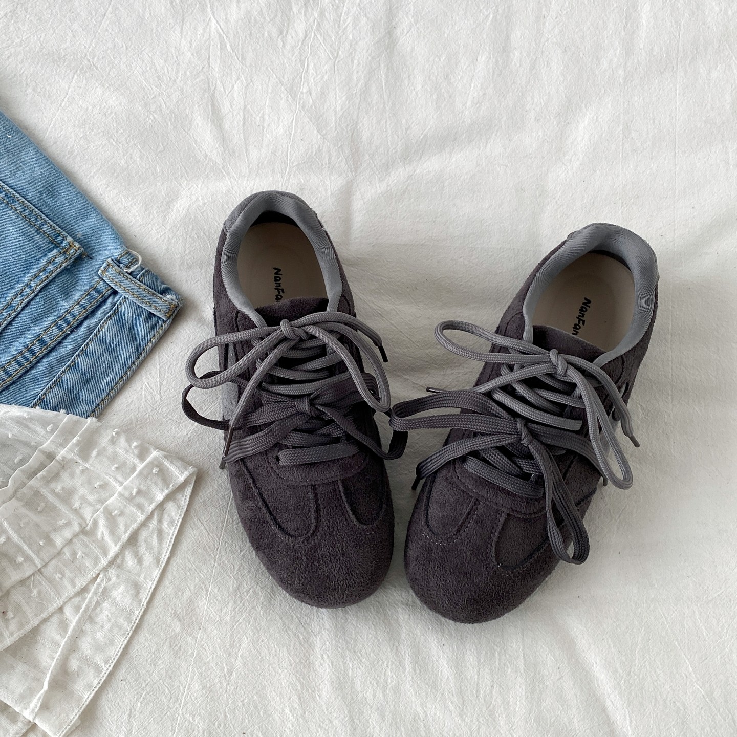 喜叔 复古灰色小众德训鞋女ins潮百搭阿甘鞋平底休闲运动鞋赛车鞋,淘宝优惠券,粉丝福利购,淘宝优惠卷