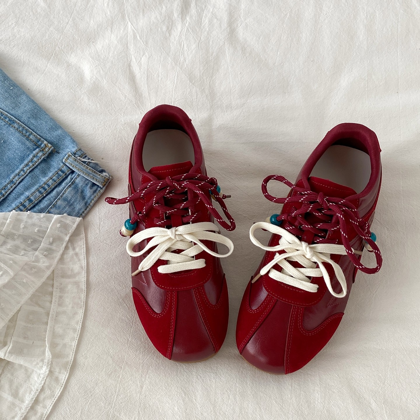 喜叔小众红色厚底内增高德训鞋女2026春季新款阿甘鞋运动休闲板鞋,淘宝优惠券,粉丝福利购,淘宝优惠卷