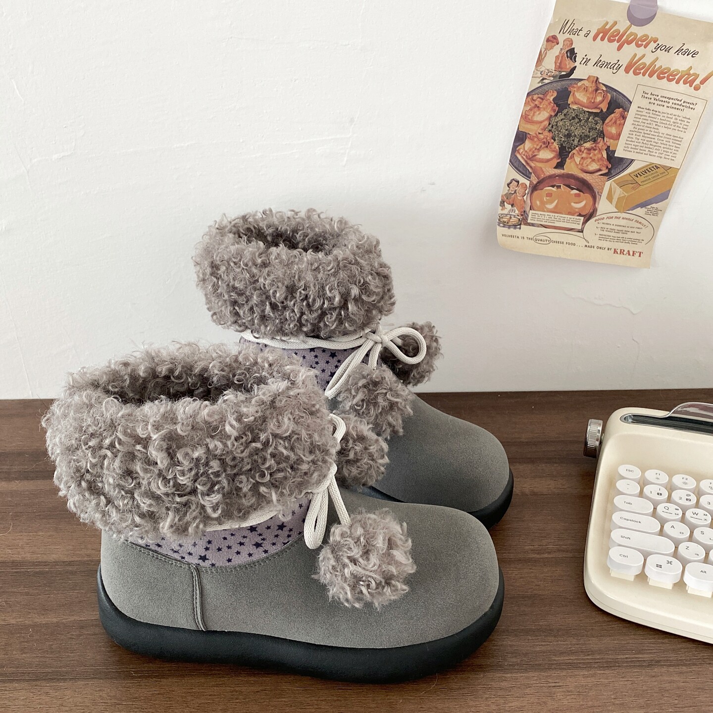 喜叔白色平底加绒雪地靴女2025新款冬季休闲保暖短靴东北毛毛棉鞋,淘宝优惠券,粉丝福利购,淘宝优惠卷