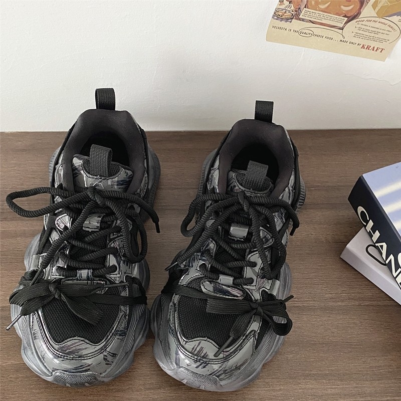 喜叔 复古做旧黑武士老爹鞋女ins潮2025新款厚底增高运动休闲鞋男,淘宝优惠券,粉丝福利购,淘宝优惠卷