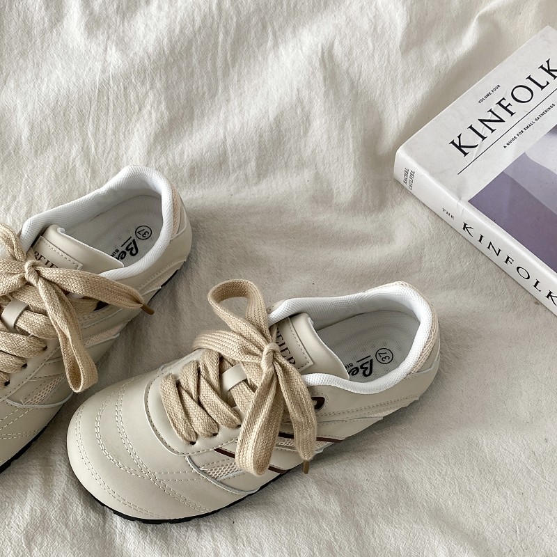 喜叔 奶茶色圆头泡芙德训鞋女2024秋季新款百搭板鞋子休闲丑萌鞋,淘宝优惠券,粉丝福利购,淘宝优惠卷