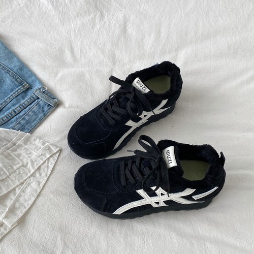 喜叔灰紫色厚底加绒德训鞋女款冬季保暖二棉运动鞋复古休闲阿甘鞋 - 图3