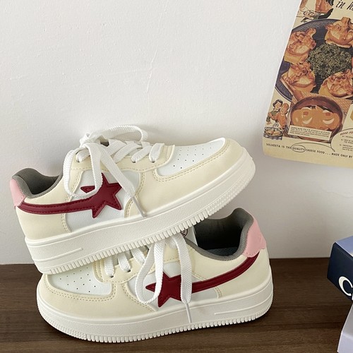 喜叔复古百搭星星板鞋女2025新款秋季厚底小白鞋学生休闲运动鞋男 - 图1