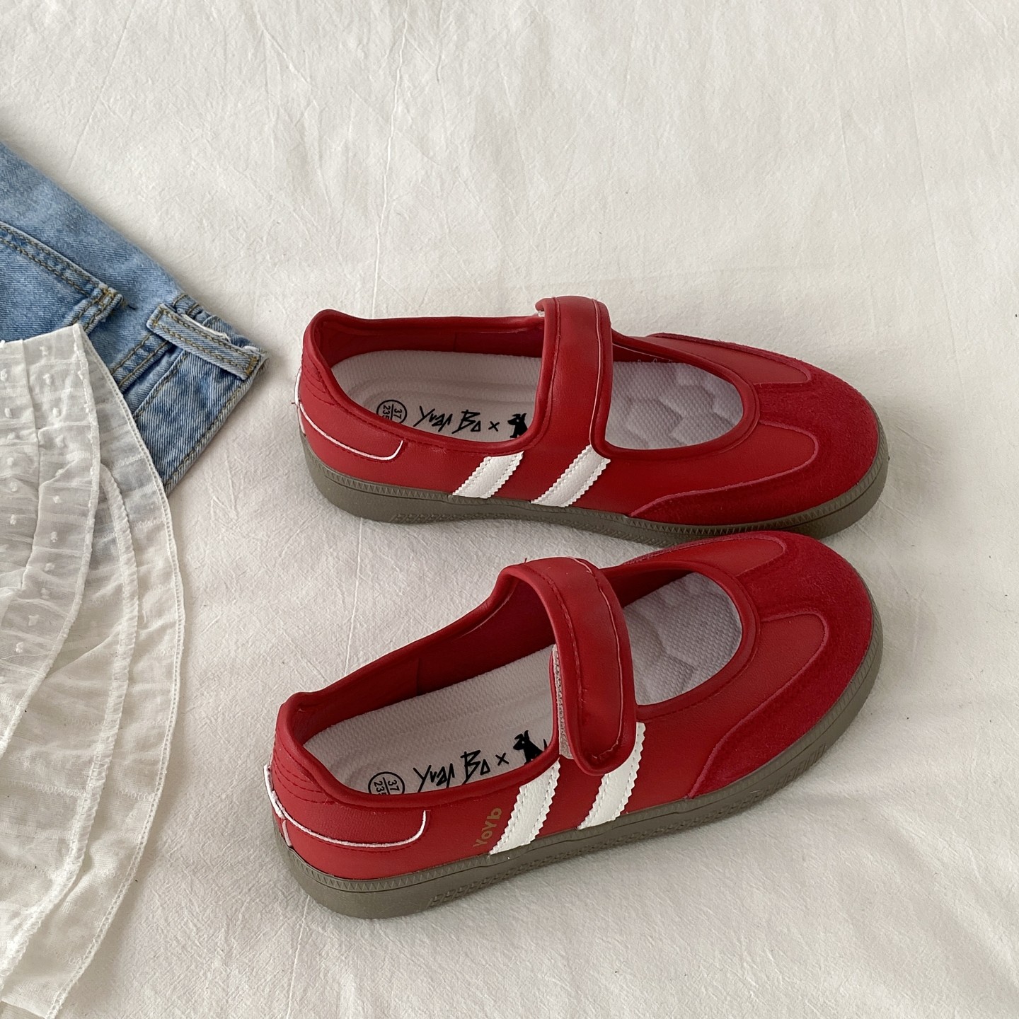 喜叔夏季百搭魔术贴玛丽珍女鞋2025新款配裙子浅口单鞋厚底德训鞋,淘宝优惠券,粉丝福利购,淘宝优惠卷