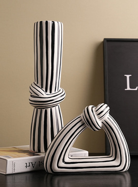 SHPIN BHM现代艺术创意简约条纹绳结花瓶家居玄关客厅高级感装饰