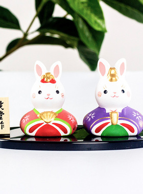 日本药师窑锦彩宫廷兔子摆件 生日结婚纪念日创意礼物 现货