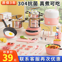 Children Mini small kitchen Genuine Cooking Suit Full of authentic versions Cooking cooking meals can be eaten online red cookware girl presents