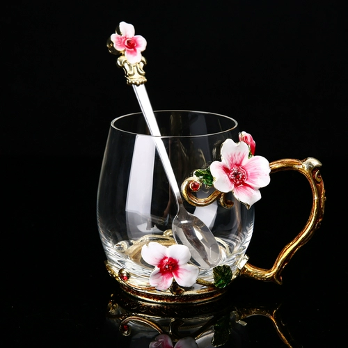 Милая портативная эмаль, стеклянная кофейная креативная трендовая чайная чашка, комплект, простой и элегантный дизайн