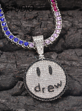 欧美嘻哈新款drew个性满钻锆石笑脸吊坠锁骨彩虹男女百搭网红项链