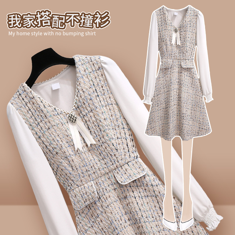 初黎旗舰店v领连衣裙秋冬装年新款女长袖高端气质女神范显瘦法式春秋季0