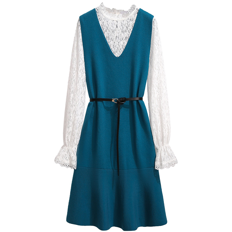 初黎旗舰店v领连衣裙法式背心针织秋装年新款女御姐气质轻熟风两件套装3