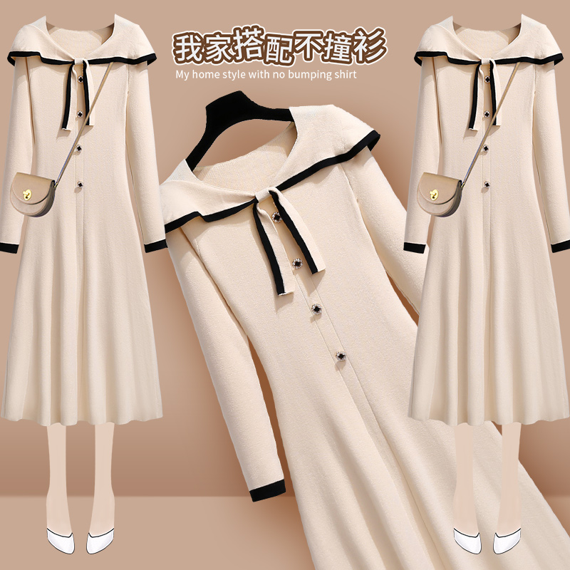 初黎旗舰店黑色针织连衣裙早秋季赫本风长款高端气质时尚秋冬年新款女装0