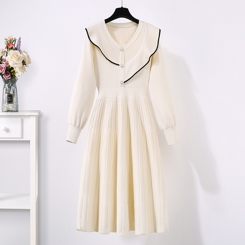 初黎旗舰店红色针织连衣裙冬法式小香风本命年女装新年战袍衣服打底毛衣裙子1