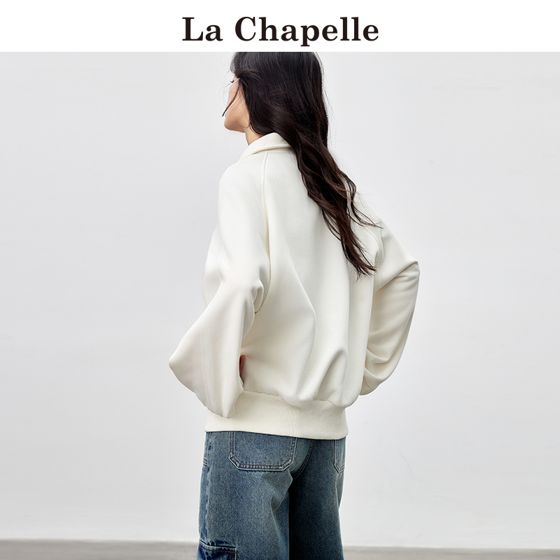 拉夏贝尔/La Chapelle春季半拉链立领卫衣女宽松设计小众短款外套-图3