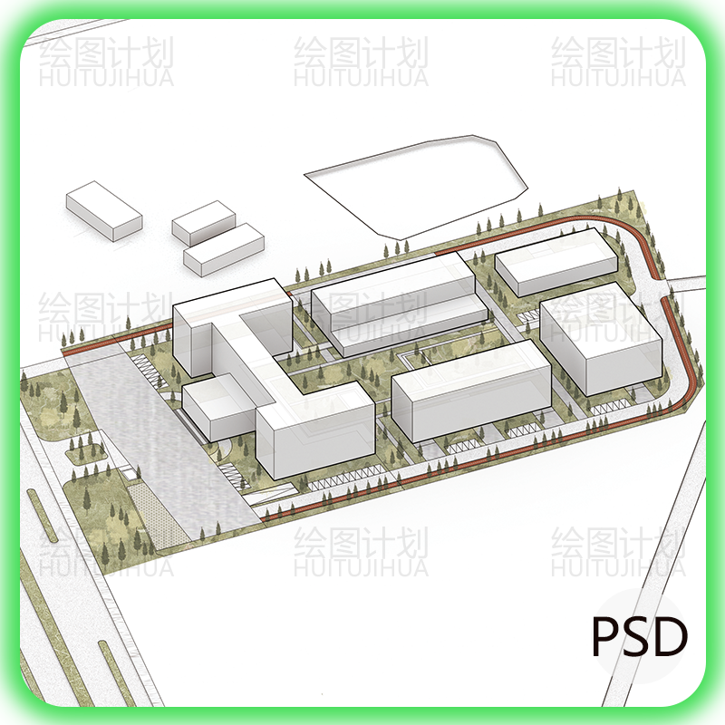 建筑鸟瞰效果图psd 轴测拼贴风城市规划场地简模功能分区体块生成 - 图2