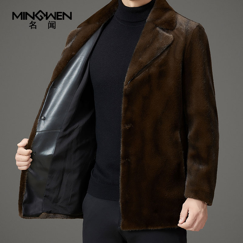 仿皮草貂绒大衣男冬季加厚中长款仿水貂毛西装领保暖休闲风衣外套 - 图2