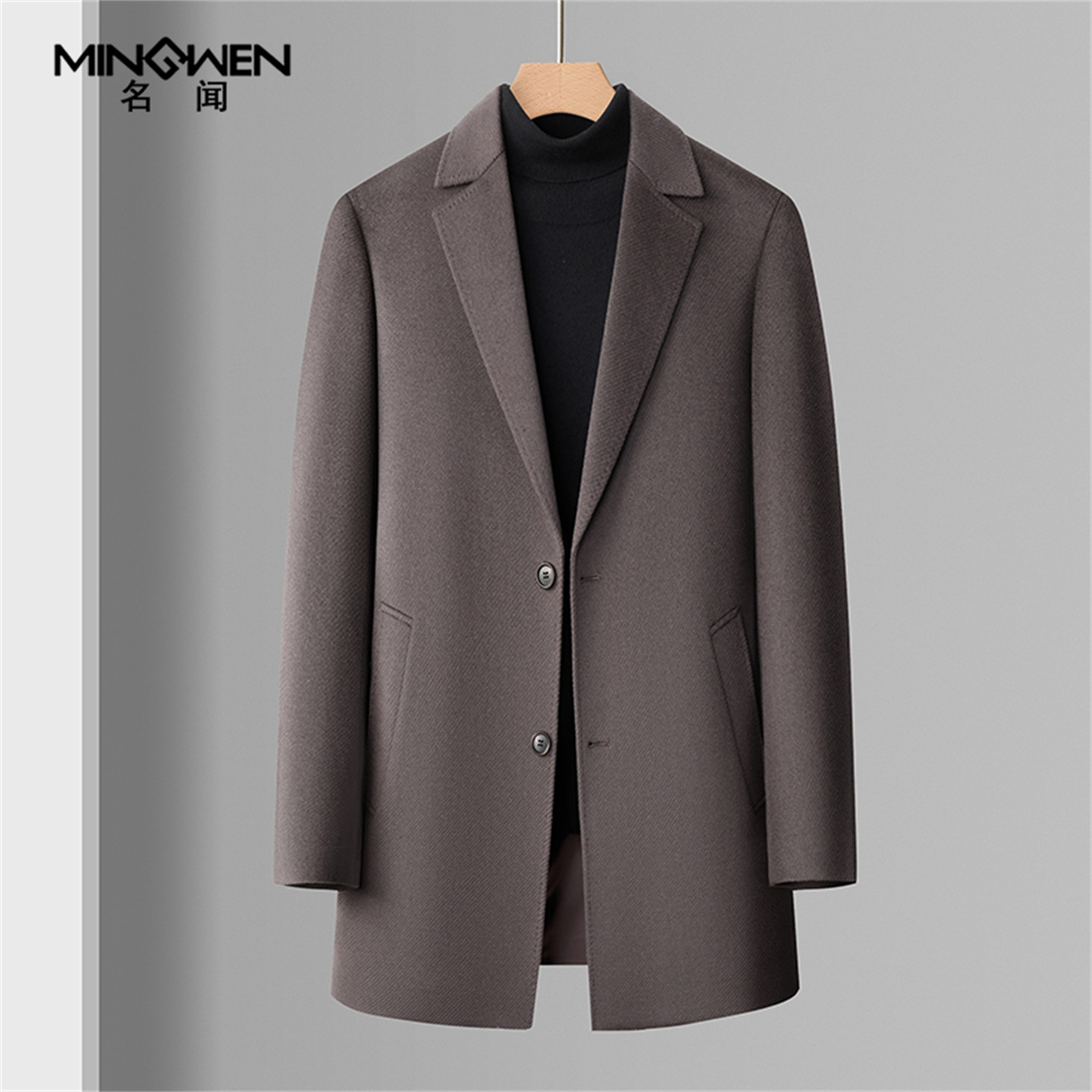 Mid-length suit collar pure wool woolen coat