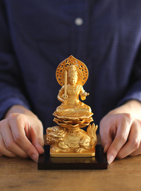 日本手工镀金文殊菩萨摆件佛像