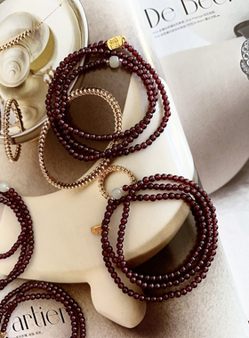 2025年新中式红石榴石三圈手链女天然石手串