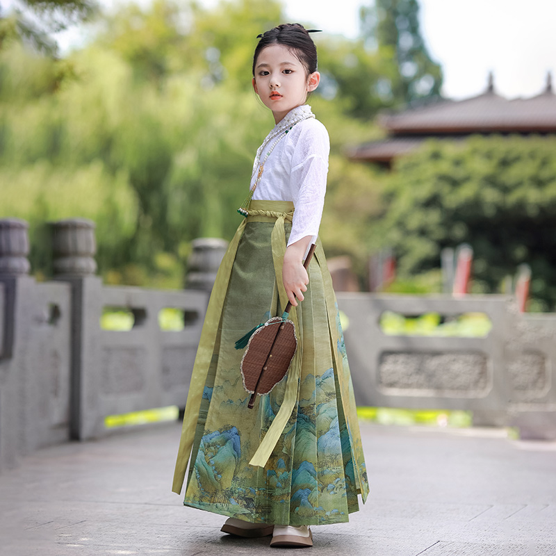 明制汉服女童改良马面裙中国风唐装春夏女孩套装儿童古装夏季透气