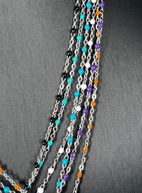 Vintage不掉色滴油细链满钻十字吊坠项链男女项链锁骨链情侣礼物