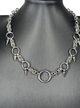 小众朋克圆环尖刺choker嘻哈Y2K辣妹重工钛钢项链男酷ins不掉色