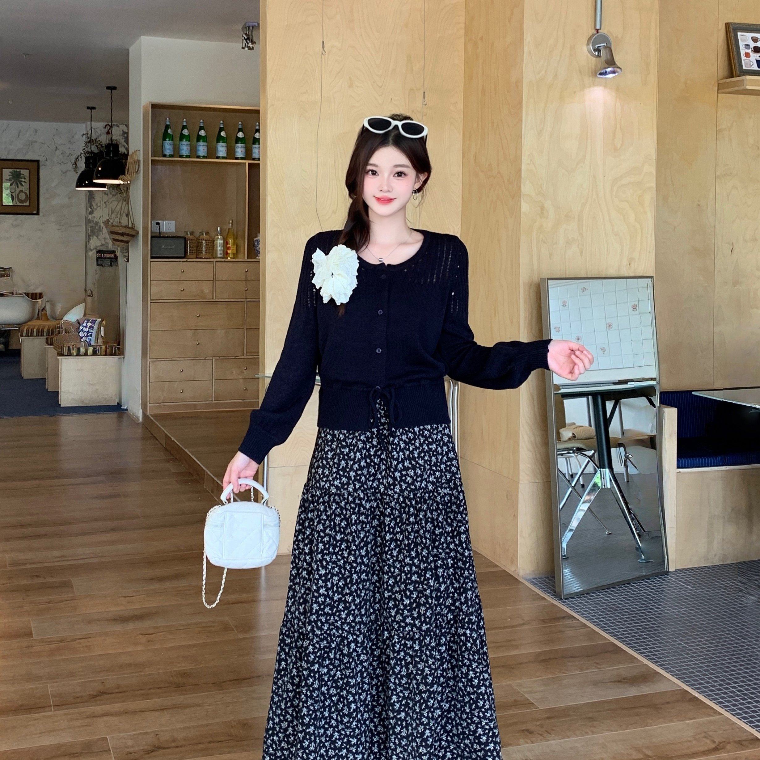 玖月春装新款胖mm大码温柔优雅针织开衫碎花半身裙韩系两件套,淘宝优惠券,粉丝福利购,淘宝优惠卷