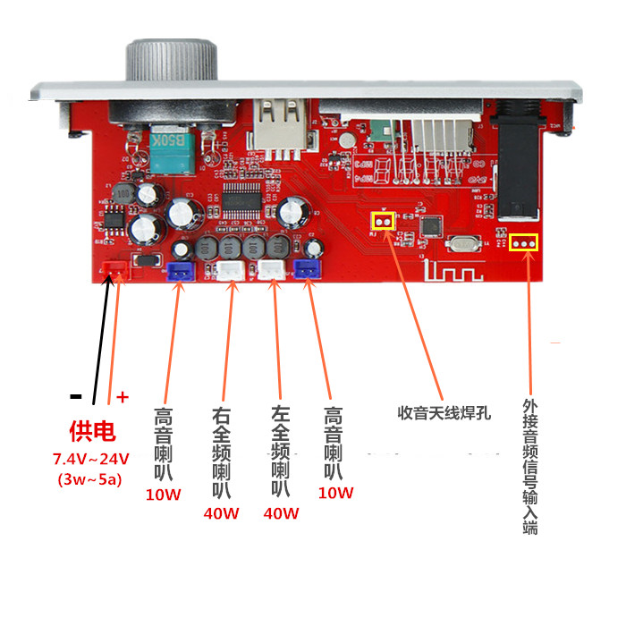 12V24VMP3蓝牙数字大功率功放板双声道40W支持话筒无损播放器 - 图1