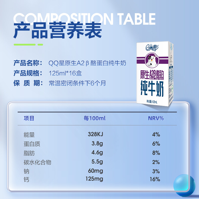 【20点抢】伊利QQ星原生A2β酪蛋白纯牛奶125ml*16盒 - 图1