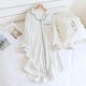 Gaze skirt Women's spring and autumn pure cotton double -layer gauze 绉 summer thin striped striped cardigan full cotton long -sleeved home skirt