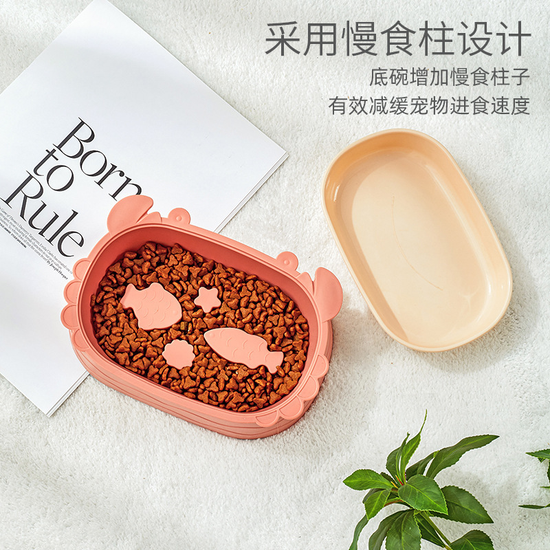 宠物猫碗螃蟹造型慢食碗可拆卸宠物双碗防噎狗狗食具防打翻狗饭碗 - 图0