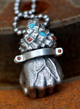 拳头纯银吊坠项链镶嵌大权大握