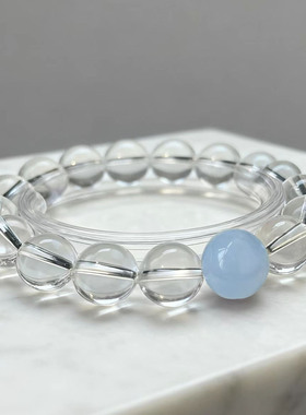 纯天然白水晶海蓝宝手链女原创