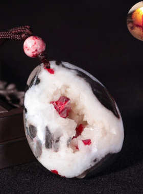 原石聚宝盆本收藏送礼款吊坠朱砂